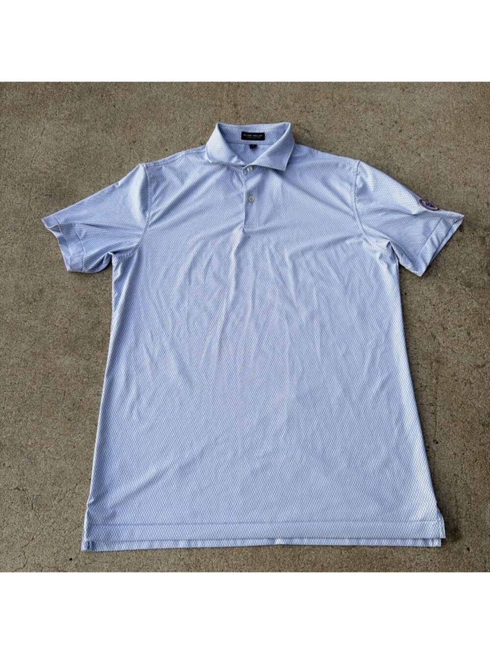 Peter Millar Polo Shirt Mens M Blue Geometric Crown Crafted Golf Stretch Print